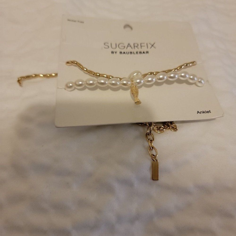 Sugarfix By Baublebar Gold Cream Nickel Free Adjustable Pearl Anklet Set 2 Pc